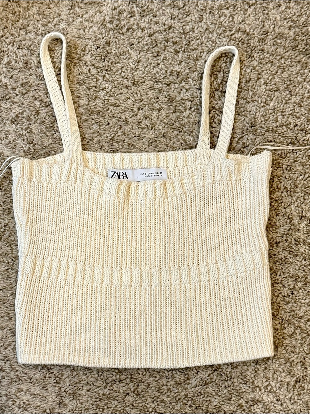 Zara Ivory Knit Strap Crop Top Size Small